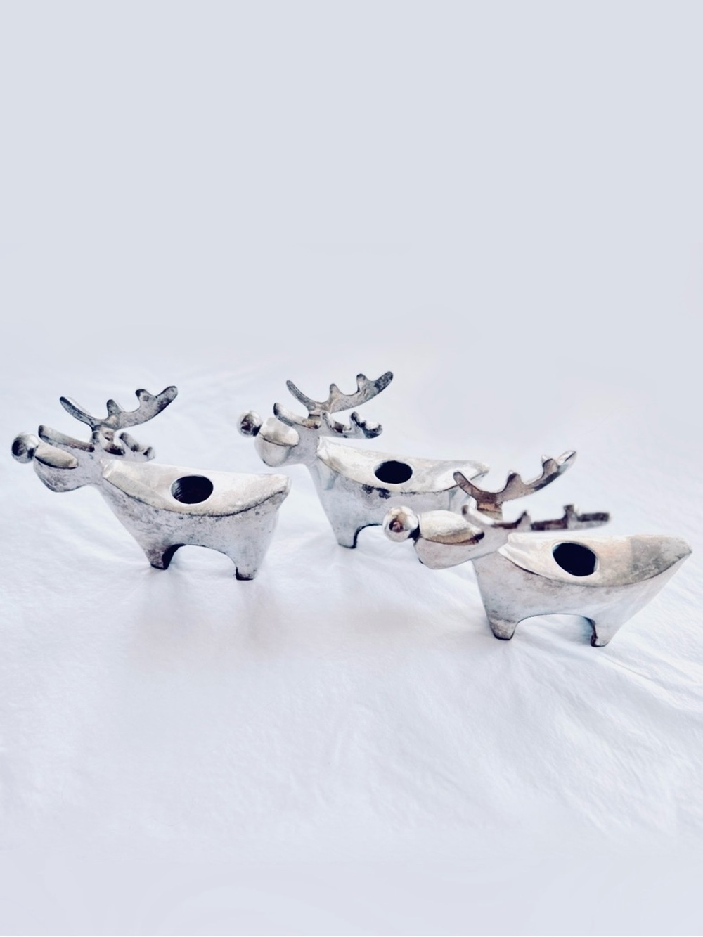 ZODAX Heavy Silver Reindeer Candle Holders set of 3 Christmas Decoration